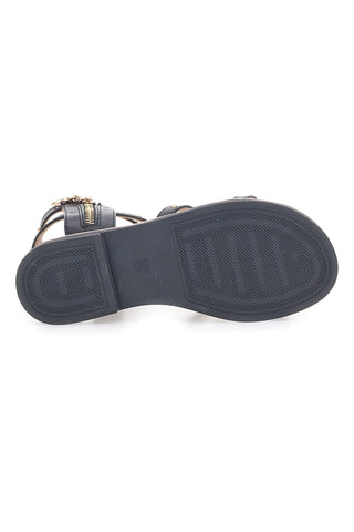 Schwarze Sandalen mit goldenen Details und Reißverschluss hinten Pitt Kids 39G2538S