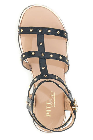 Schwarze Sandalen mit goldenen Details und Reißverschluss hinten Pitt Kids 39G2538S