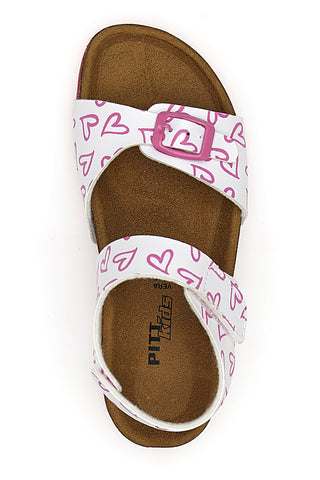 Sandali bianchi con cuori rosa e fibbie regolabili PITT KIDS 45289GLO