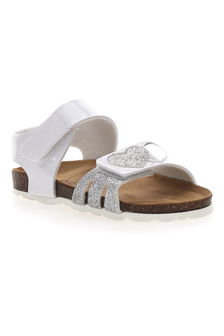 Sandali Bianchi con Cuori Argento e Velcro PITT KIDS 45260TWV
