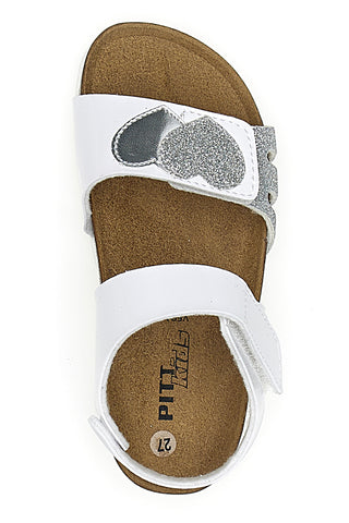Sandali Bianchi con Cuori Argento e Velcro PITT KIDS 45260TWV