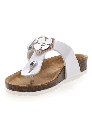 PITT KIDS 45261GVW Weiße Flip-Flops mit Blumenapplikationen