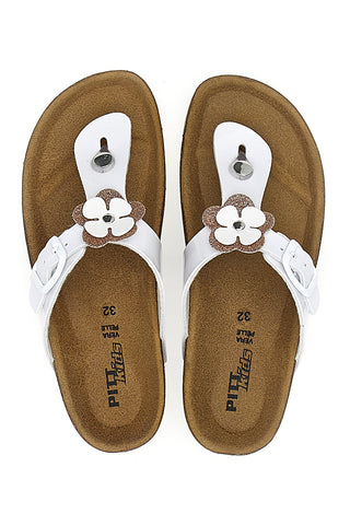PITT KIDS 45261GVW Weiße Flip-Flops mit Blumenapplikationen
