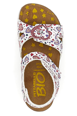 Weiße Sandalen mit rosa Muster und vorgeformter Innensohle Pittarello Bio 257A745SR