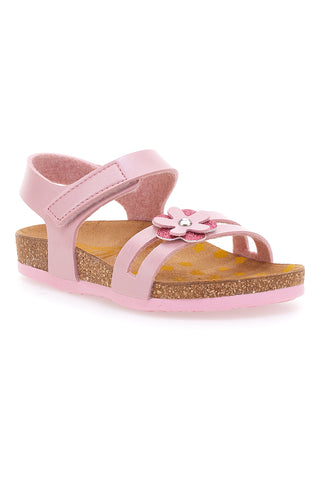 Sandali rosa con fiore glitter e plantare preformato Pittarello Bio 257A005SR
