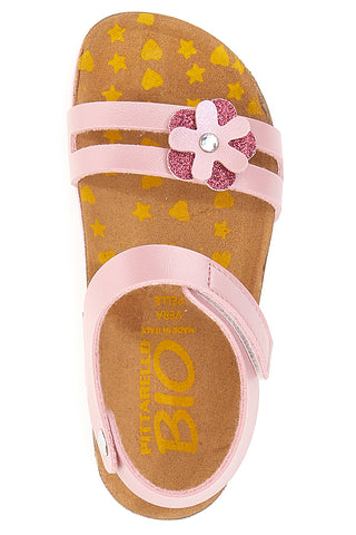 Sandali rosa con fiore glitter e plantare preformato Pittarello Bio 257A005SR