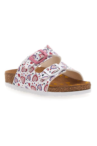 Weiße gemusterte Hausschuhe mit Doppelband und vorgeformter Innensohle Pittarello Bio 257A312SR