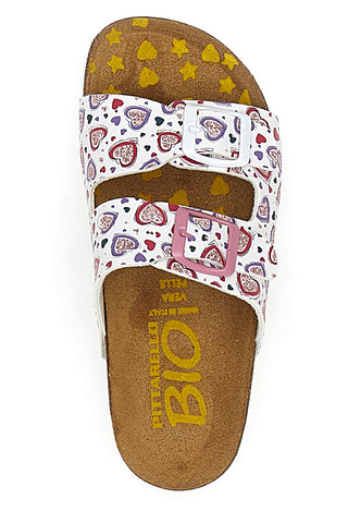 Ciabatte bianche con stampa cuori e doppia fibbia PITTARELLO BIO 257A312SR