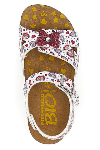 Sandali fantasia con fiocco glitter e plantare preformato Pittarello Bio 257A740SR