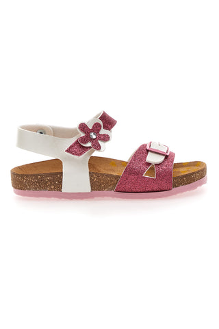 Weiße und fuchsiafarbene Sandalen mit Glitzerblume PITTARELLO BIO 257A084SR