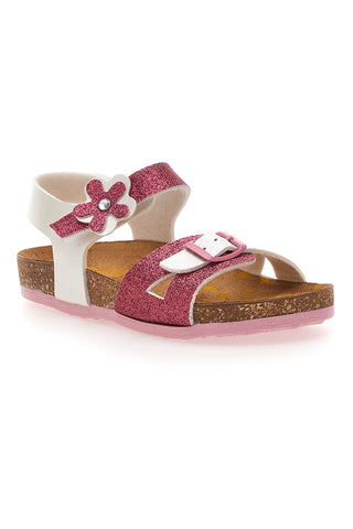 Weiße und fuchsiafarbene Sandalen mit Glitzerblume PITTARELLO BIO 257A084SR