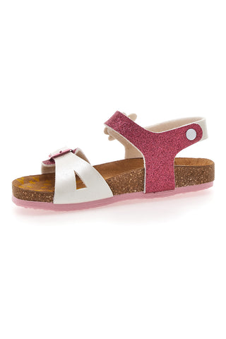 Weiße und fuchsiafarbene Sandalen mit Glitzerblume PITTARELLO BIO 257A084SR