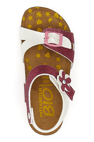 Weiße und fuchsiafarbene Sandalen mit Glitzerblume PITTARELLO BIO 257A084SR