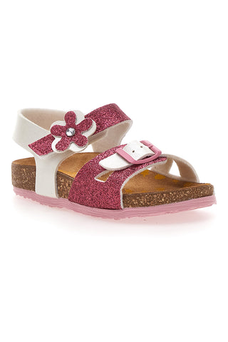 Weiße und rosa Sandalen mit Glitzer Pittarello Bio 257A084SR