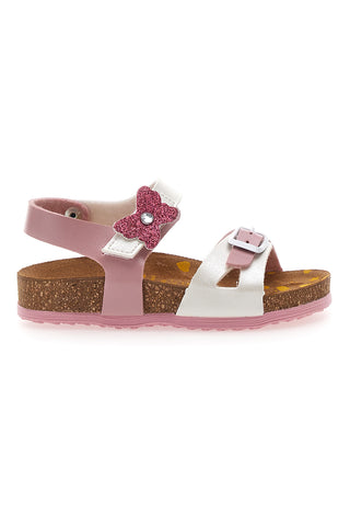 Rosa-weiße Sandalen mit Glitzerschleife und vorgeformter Innensohle Pittarello Bio 257A157SR