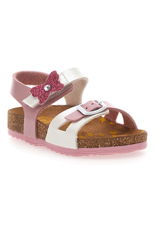Rosa-weiße Sandalen mit Glitzerschleife und vorgeformter Innensohle Pittarello Bio 257A157SR