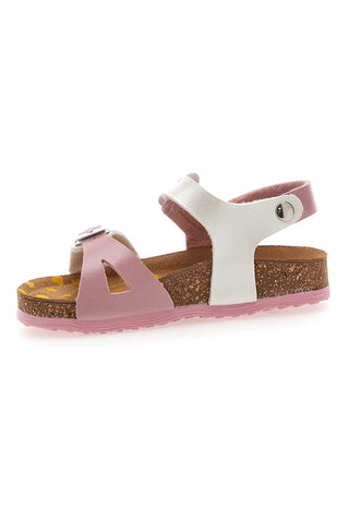 Rosa-weiße Sandalen mit Glitzerschleife und vorgeformter Innensohle Pittarello Bio 257A157SR