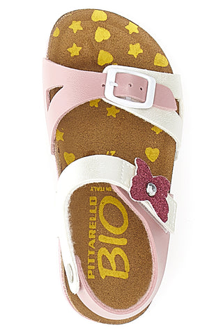 Rosa-weiße Sandalen mit Glitzerschleife und vorgeformter Innensohle Pittarello Bio 257A157SR