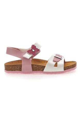 Rosa-weiße Sandalen mit Glitzerschleife und vorgeformter Innensohle Pittarello Bio 257A157SR