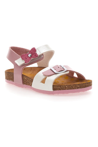 Rosa-weiße Sandalen mit Glitzerschleife und vorgeformter Innensohle Pittarello Bio 257A157SR