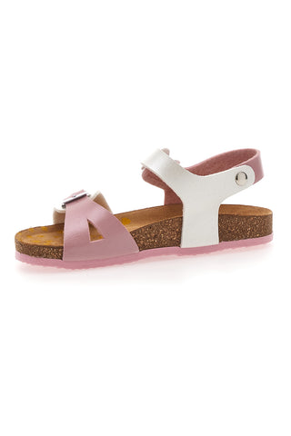 Sandali rosa e bianchi con fiocco glitter e plantare preformato Pittarello Bio 257A157SR