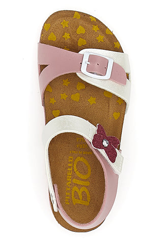Sandali rosa e bianchi con fiocco glitter e plantare preformato Pittarello Bio 257A157SR