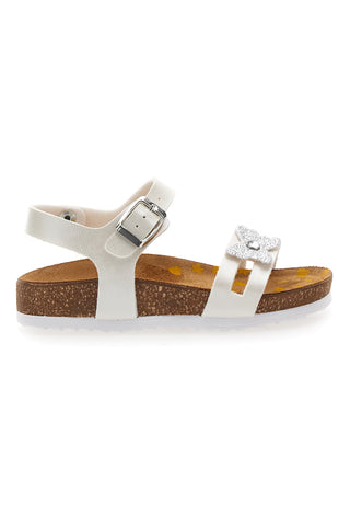 Weiße Sandalen mit Glitzerblume Pittarello Bio 257A010SR