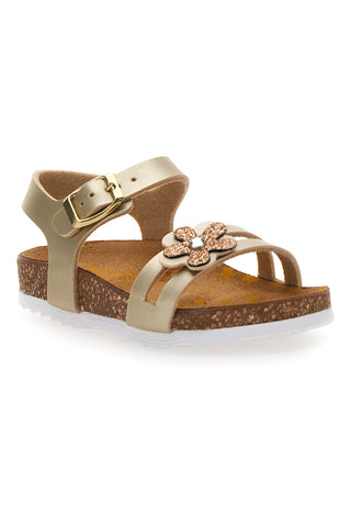 Goldene Sandalen mit Glitzerblume Pittarello Bio 257A007SR