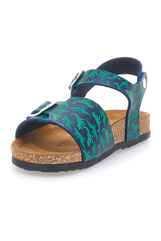 Sandali blu e verdi con stampa jungle e doppia fibbia PITTARELLO BIO 257A066SR