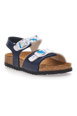 Sandali blu con fantasia marina e plantare in sughero PITTARELLO BIO 257A066SR