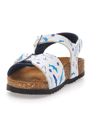 Sandali blu con fantasia marina e plantare in sughero PITTARELLO BIO 257A066SR