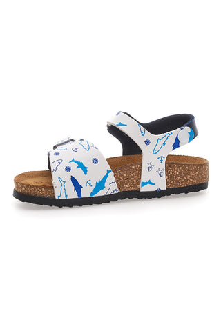 Sandali blu con fantasia marina e plantare in sughero PITTARELLO BIO 257A066SR