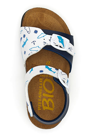Sandali blu con fantasia marina e plantare in sughero PITTARELLO BIO 257A066SR