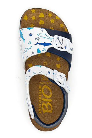 Sandali blu con cinturini stampati e plantare preformato Pittarello Bio 257A066SR