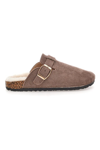 Pantofole marroni con fibbia e interno con pelo Pittarello Love 1071
