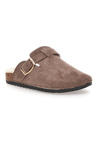 Pantofole marroni con fibbia e interno con pelo Pittarello Love 1071