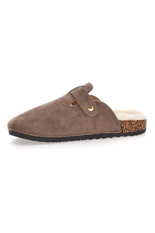 Pantofole marroni con fibbia e interno con pelo Pittarello Love 1071
