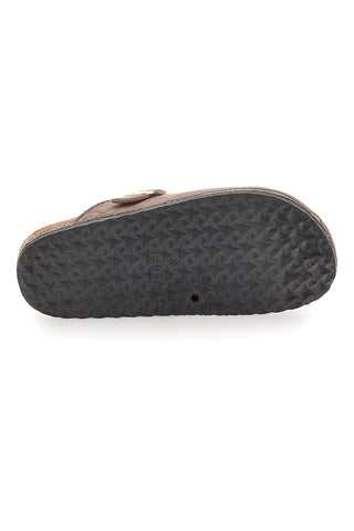 Pantofole marroni con fibbia e interno con pelo Pittarello Love 1071