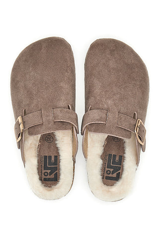 Pittarello Love 1071 Braune Hausschuhe mit Schnalle und Fellfutter