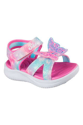Pinke Sandalen mit Schmetterlingsfarben Skechers Jumpsters Sandale Butterfly Brights
