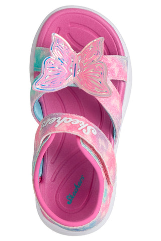 Pinke Sandalen mit Schmetterlingsfarben Skechers Jumpsters Sandale Butterfly Brights