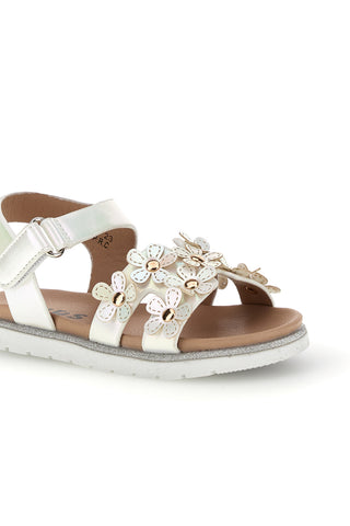Weiße Sandalen mit Blumenapplikationen Pitt Kinder 392618S