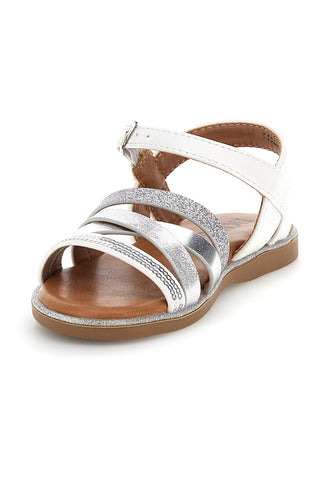 Sandali bianco argento fibbia regolabile Pitt kids 392633S