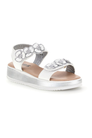 Sandali bianco applicazioni floreali cinturino regolabile Pitt kids 392642S