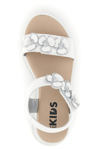 Sandali bianco applicazioni floreali cinturino regolabile Pitt kids 392642S