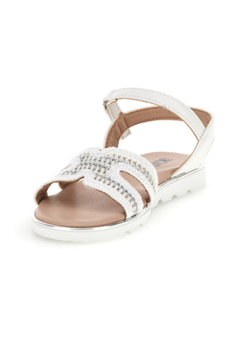 Weiße Sandalen mit geflochtener Front und silbernen Details Pitt Kinder 392629S