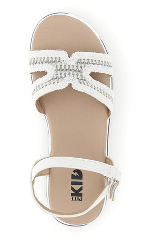 Weiße Sandalen mit geflochtener Front und silbernen Details Pitt Kinder 392629S