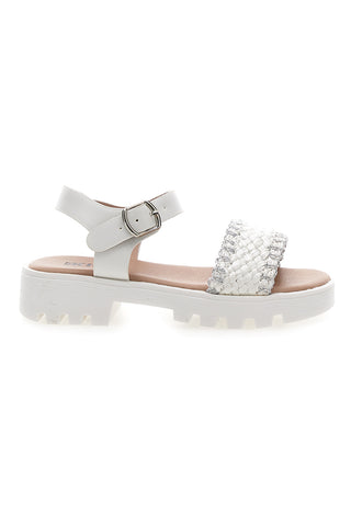 Sandali da bambina bianchi con fascia intrecciata Pitt kids 392639S