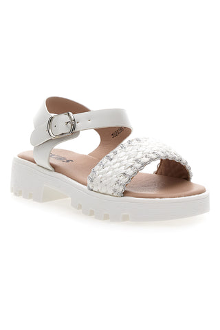 Sandali da bambina bianchi con fascia intrecciata Pitt kids 392639S