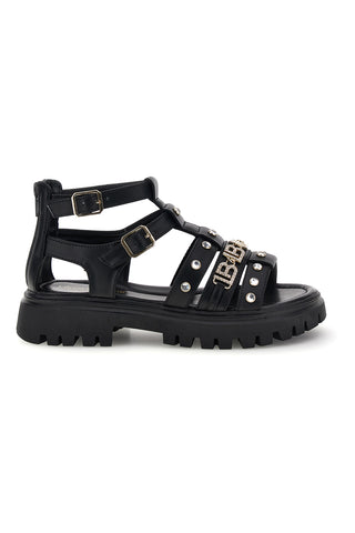 Schwarze Sandalen mit Nieten und Schnallen Laura Biagiotti 9621C9764